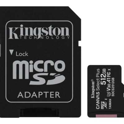 Kingston Canvas Select Plus - Flash memory card (microSDXC to SD adapter included) - 512 GB - A1 / Video Class V30 / UHS Class 3 / Class10 - microSDXC UHS-I
