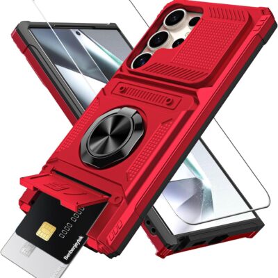 MT Phone Case Samsung S24 Ultra Heavy Duty Shockproof w/ Ring Stand Red