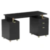 Techni Mobili - Elegant Executive Desk with Gold Accents - 3 Drawers-  Cabinet with Adjustable Shelf - Ventilation CD-4991D-BK