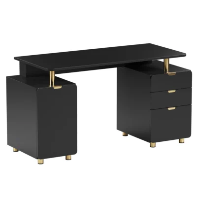 Techni Mobili - Elegant Executive Desk with Gold Accents - 3 Drawers-  Cabinet with Adjustable Shelf - Ventilation CD-4991D-BK